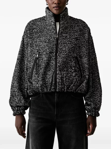 Geacă Ermanno Firenze cu paiete cu model herringbone negru