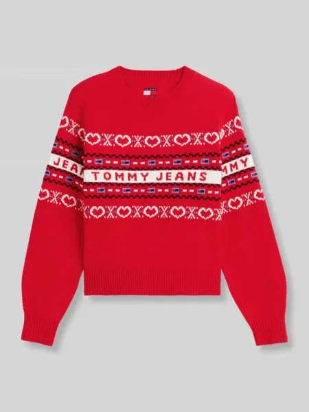 Sweter z wełny z napisem z logo Tommy Jeans czerwony