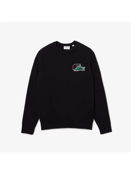 Lacoste Sweter Świąteczny Ze Wzorem Krokodyla granatowy