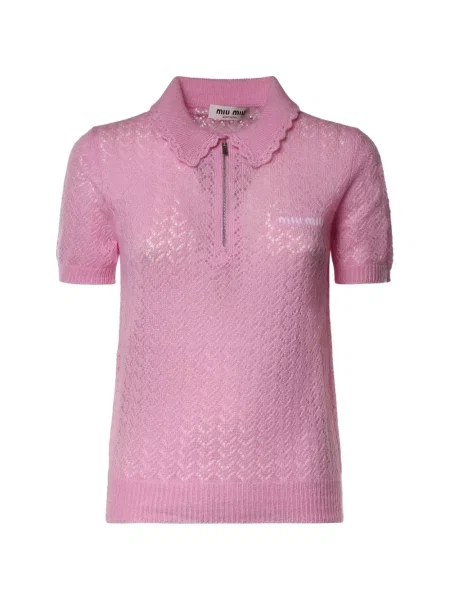 Tricou polo Miu Miu de mătase roz