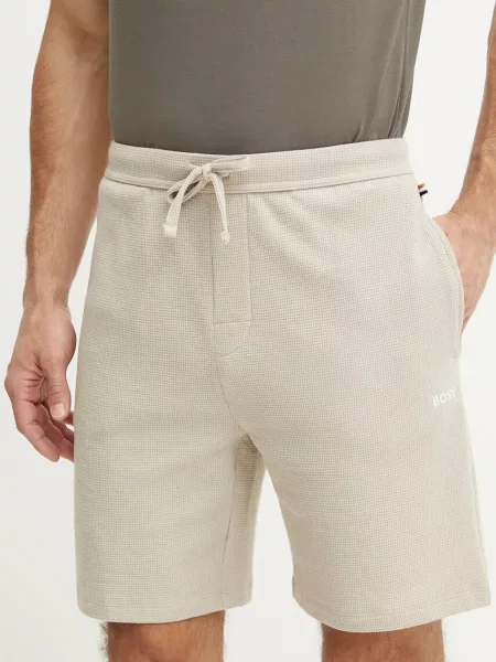 BOSS loungewear šortky s bavlnou Waffle Shorts béžové