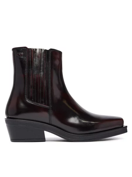 Členková obuv s elastickým prvkom Tommy Jeans Tjw Brushed Leather Cowboy Boots Tmavo hnedá
