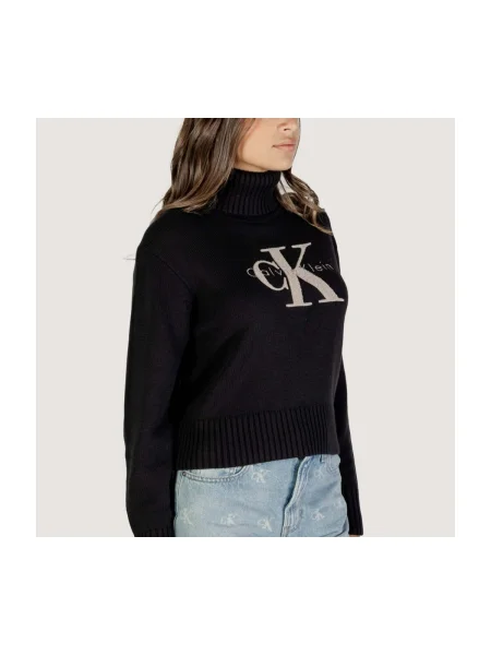 Calvin Klein Jeans Sveter CHENILLE tmelová čierna