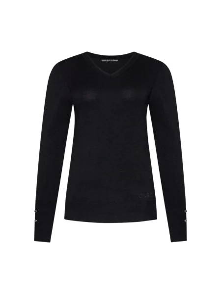 Haftowany sweter z dekoltem w serek Guess z dekoltem w serek czarny