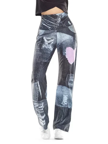 Winshape Športne hlače siva / siv denim / roza bela