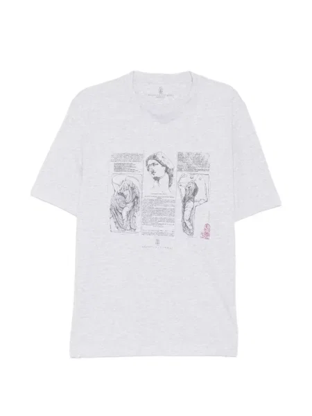 Tričko Brunello Cucinelli s potiskem šedé