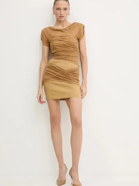 Льняна сукня Pinko mini облягаюча зелений
