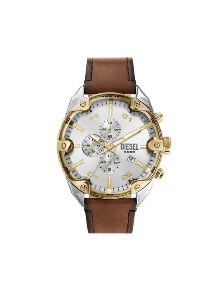 DIESEL Analógové hodinky SPIKED hnedá strieborná zlatá