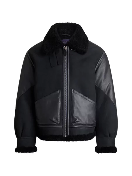 Kožená bunda Ralph Lauren Purple Label modrá