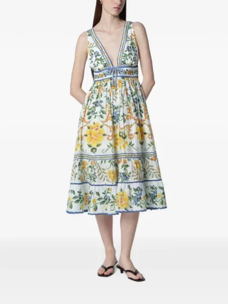 Rochie midi Farm Rio cu model floral cu legături alb