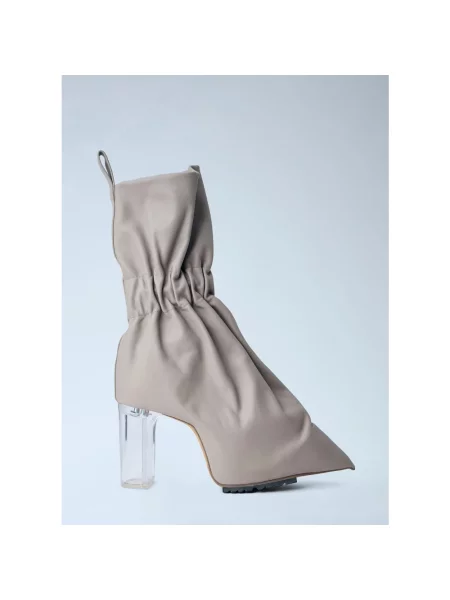 Botki Rick Owens skórzane z falbankami szare