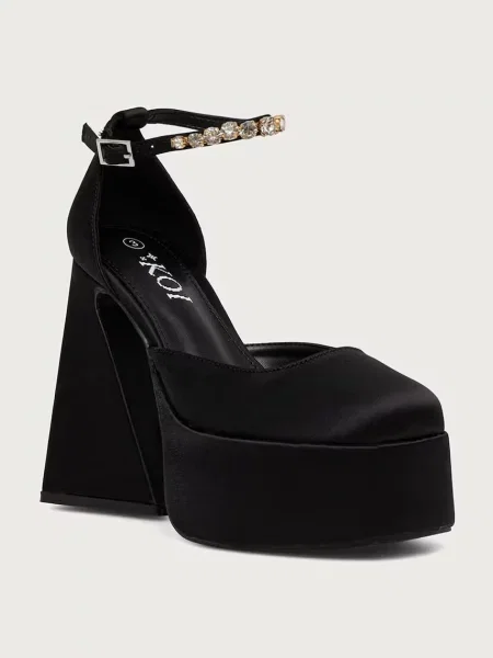 Pantofi cu toc Koi Footwear din satin cu platformă negru