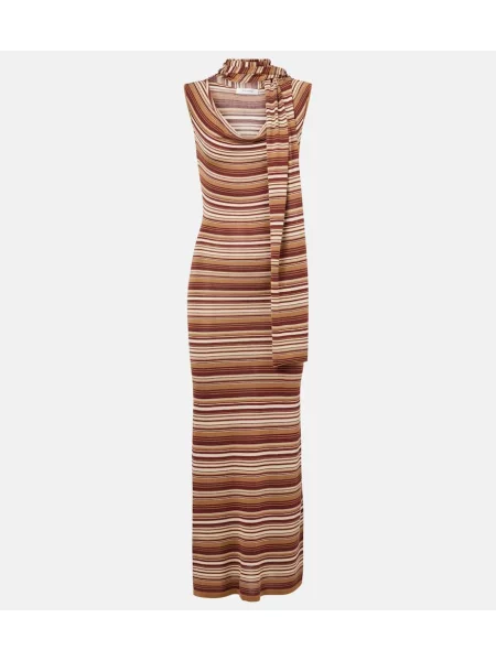 Rochie midi Aya Muse de mătase până la genunchi de costum maro
