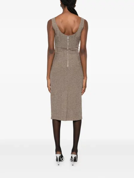 Rochie midi Ermanno Firenze cu funde până la genunchi de costum maro