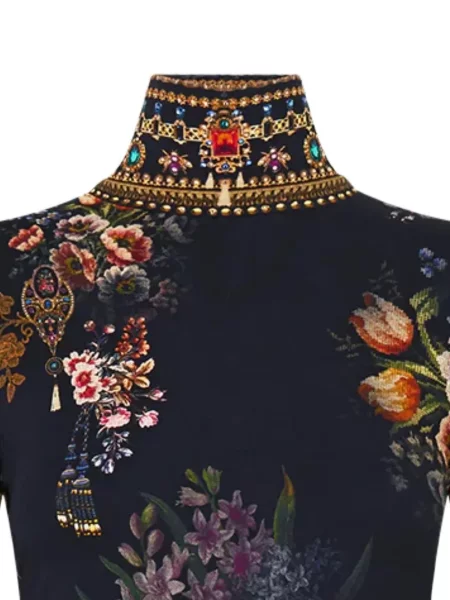 Top Camilla cu model floral cu imagine negru