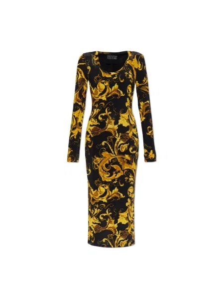 Sukienka jeansowa Versace Jeans Couture z nadrukiem żółta