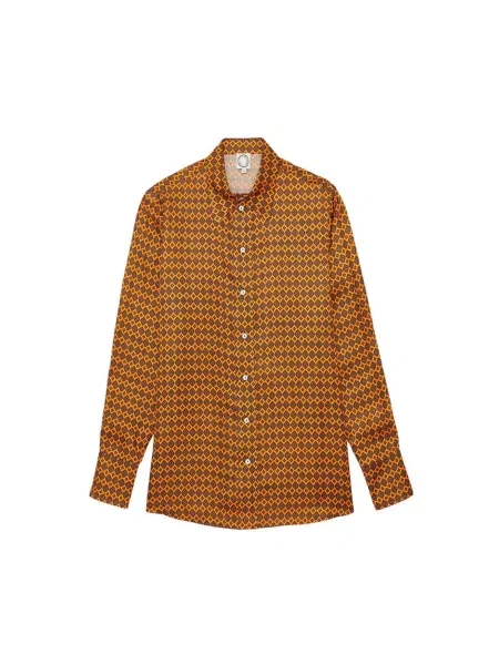 Satynowa koszula Ines De La Fressange Paris z nadrukiem brązowa