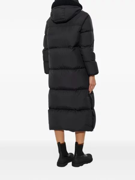 Lung geacă cu puf Moncler cu glugă negru