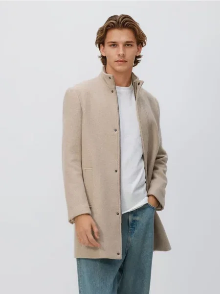 Reserved Подовжене пальто з високим вмістом вовни бежевий