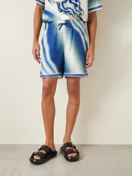 Casablanca Hedvábné Šortky Flaming Tennis Ball modrá / neonově zelená bílá