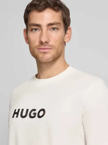Krój regular fit t-shirt z czystej bawełny model DUMEO' Hugo beżowa