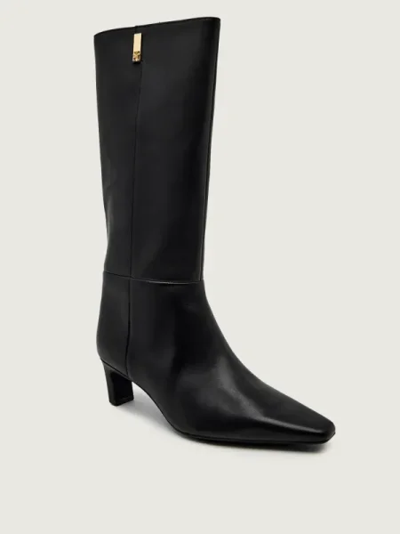 Tommy Hilfiger De piele cizme cu KITTEN LONG BOOT negru
