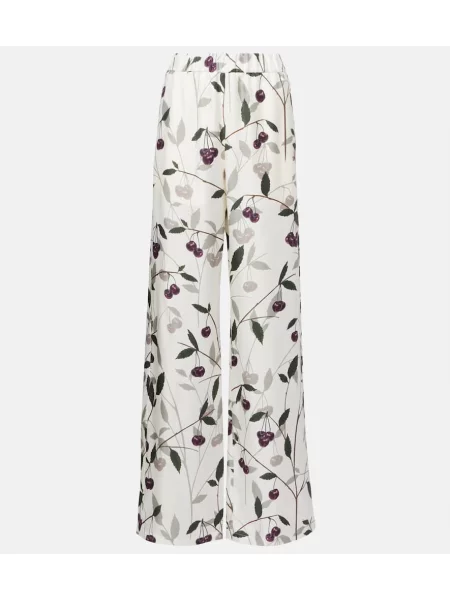 Pantaloni Stella Mccartney de mătase cu imagine alb