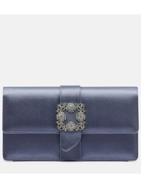 Сатенена чанта тип портмоне Manolo Blahnik синьо