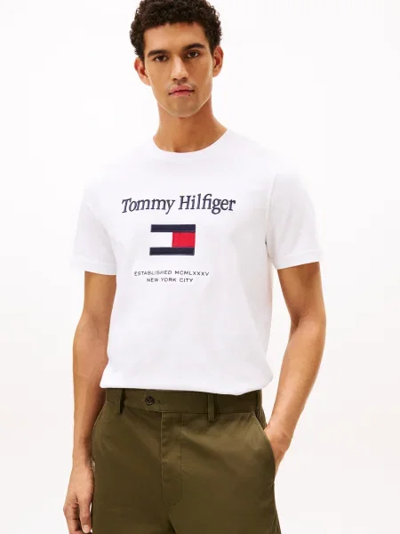 TOMMY HILFIGER Tricou bleumarin / roșu alb