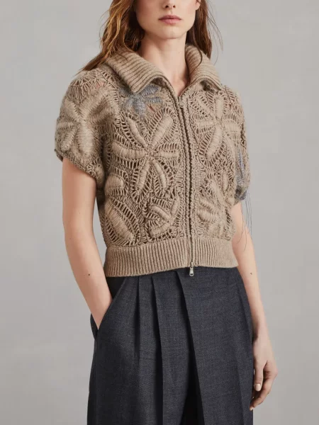 Kardigan Brunello Cucinelli z kaszmiru brązowy