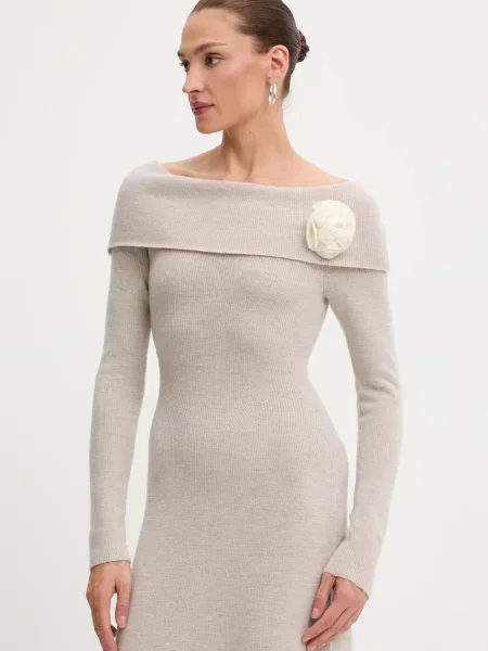 Шерстяное макси платье Blugirl Blumarine бежевое