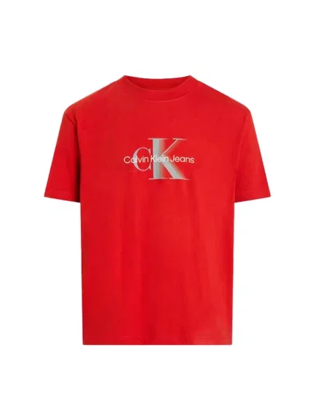 T-shirt z nadrukiem z logo i okrągłym dekoltem Calvin Klein Jeans czerwona