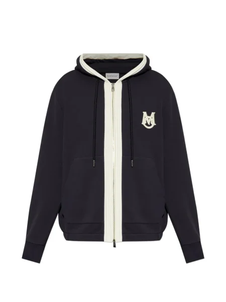 Hanorac cu glugă Moncler cu broderie albastru