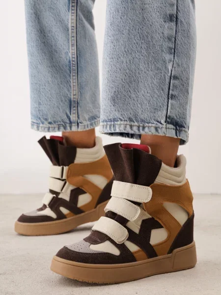 Sneakers pe platformă cu căptușeală și benzi cu scai Aitia bej