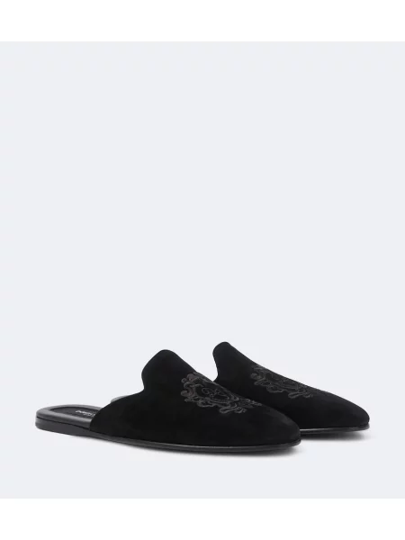 Papuci tip mules Dolce&gabbana cu broderie din piele de căprioară albastru
