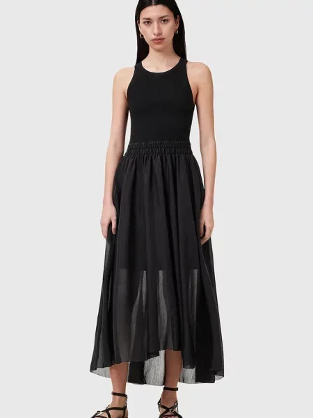 AllSaints rochie ZENIA midi evazată negru