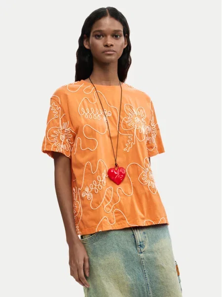 Desigual Marškinėliai Genova Oranžinė balta