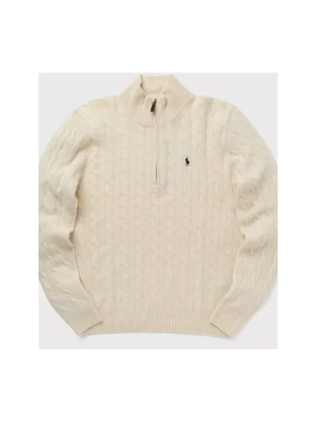 Sweter Polo Ralph Lauren wełniany ze stójką z logo biały