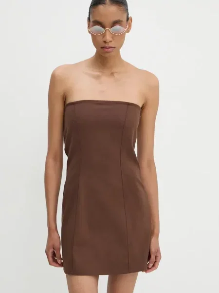Рокля Résumé CassieRS къса с кройка по тялото кафяво