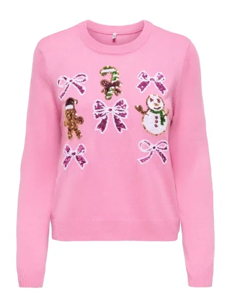 ONLY Pulover ONLXmas verde închis / roz / roz deschis alb