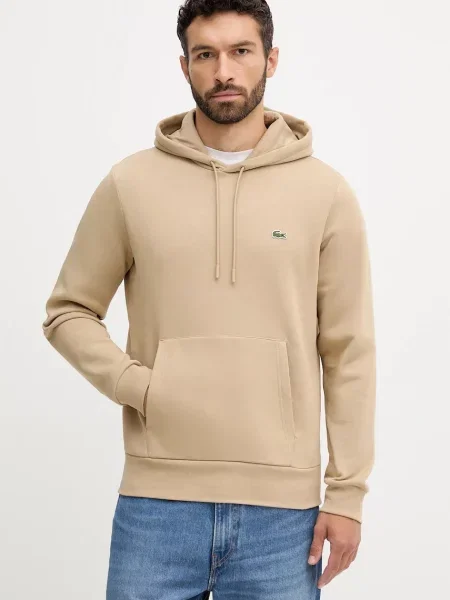 Lacoste bluza z kapturem gładka beżowy