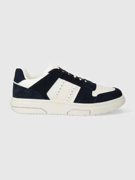Sneakerși Tommy Jeans din piele de căprioară albastru