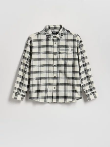 Reserved Картата сорочка oversize кремовий 