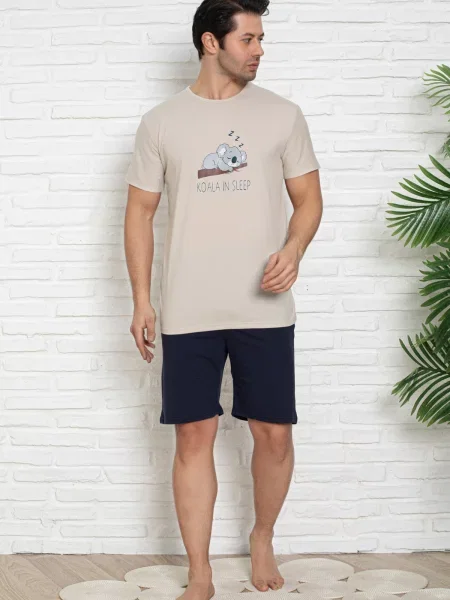 Trendyol Pijama scurtă / albastru noapte / ciocolatiu / gri bej