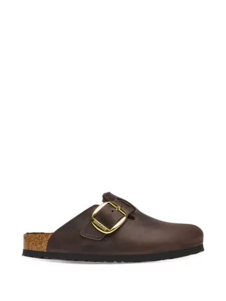 Мюли Birkenstock с катарама от овча кожа кафяво