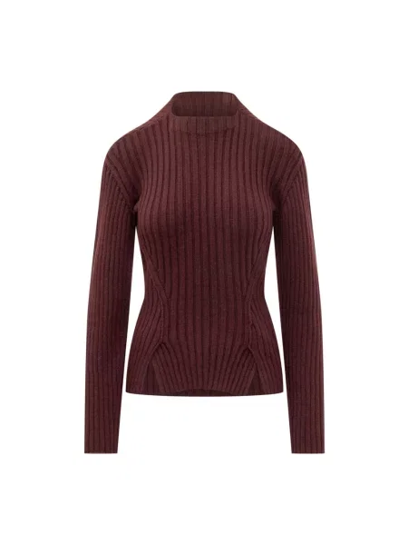 Lniany sweter z golfem Victoria Beckham czerwony