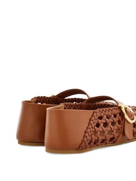 Balerini Ferragamo fără toc cu cataramă maro
