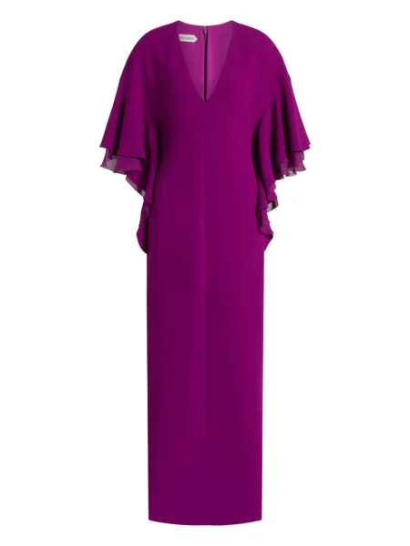 Rochie maxi Alberta Ferretti cu decolteu în V cu volane de costum violet