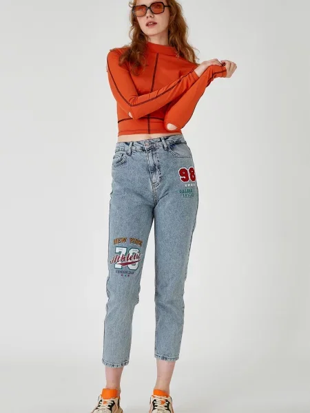 Mom jeans Koton z wysoką talią niebieskie