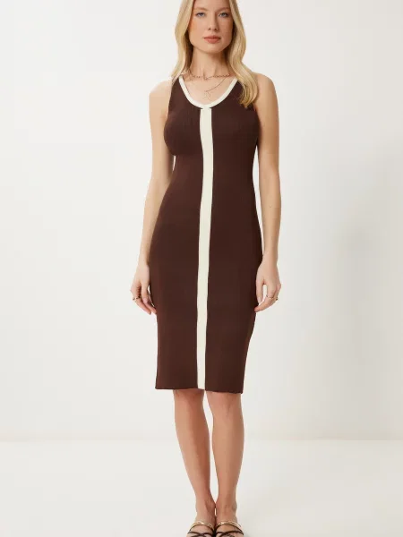 Happiness İstanbul Rochie tricotat deschis / maro bej